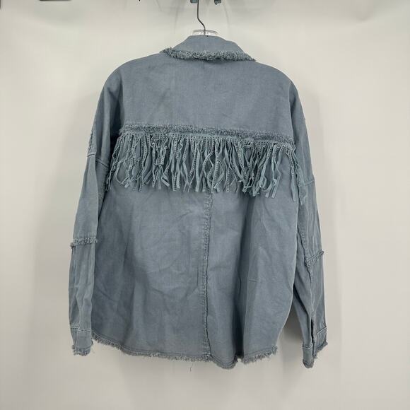Zara Womens Denim Jacket Size S Blue Fringe Cowgirl Festival‎ Boho Hippie Retro - Picture 2 of 8